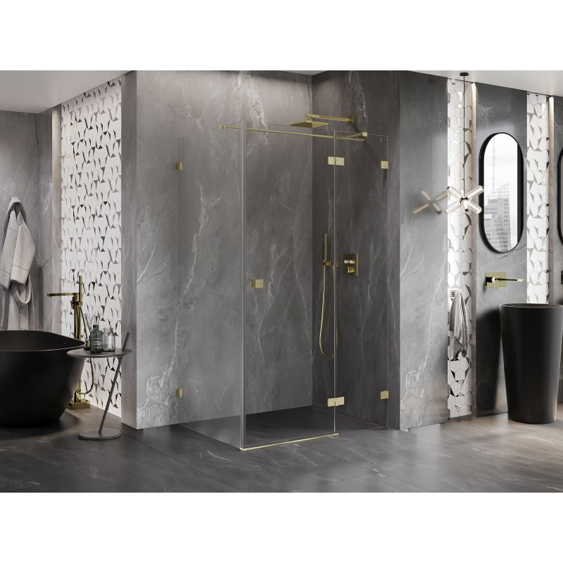 Mexen Lunar T right-tilting shower cabin 70 x 90 cm, transparent, brushed gold - 834T-070-090-55-00-P