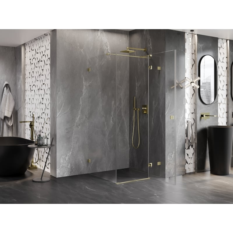 Mexen Lunar T right hinged shower cabin 100 x 100 cm, transparent, brushed gold - 834T-100-100-55-00-P