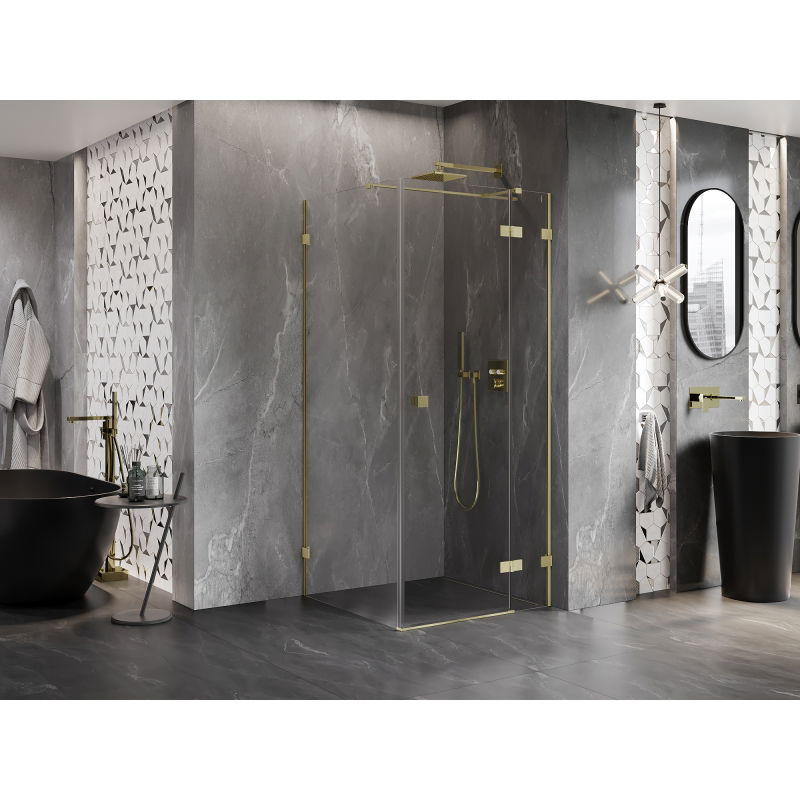 Mexen Lunar T right hinged shower cabin 100 x 100 cm, transparent, brushed gold - 834T-100-100-55-00-P