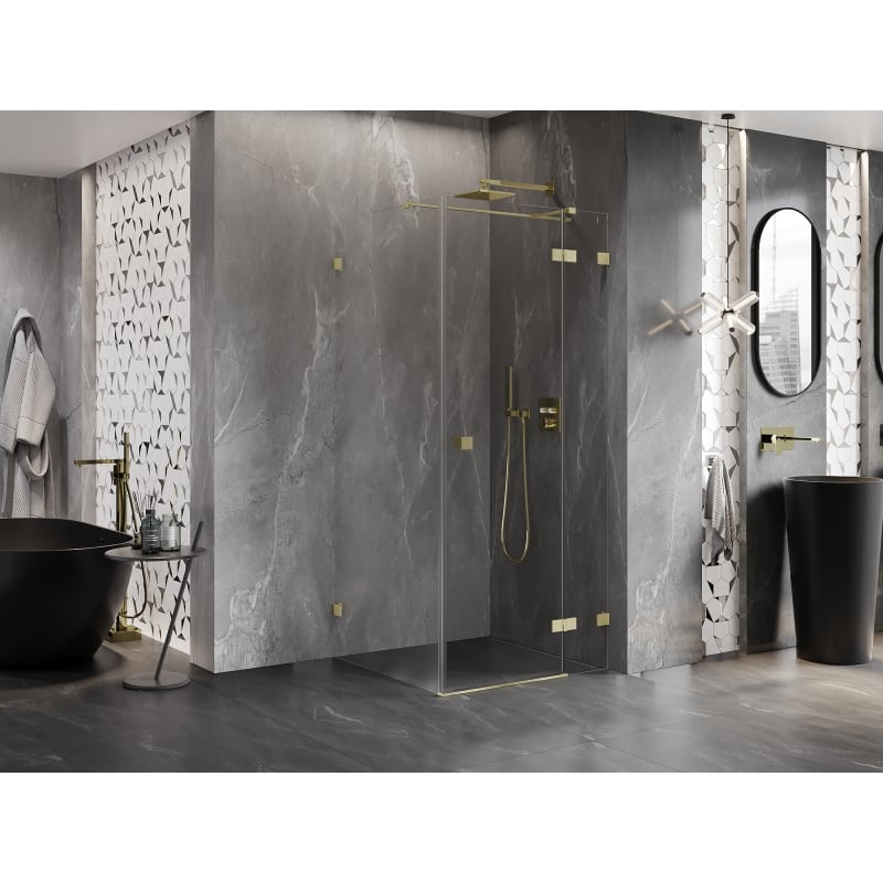 Mexen Lunar T right hinged shower cabin 100 x 100 cm, transparent, brushed gold - 834T-100-100-55-00-P