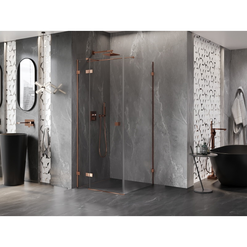 Mexen Lunar T left hinged shower cabin 90 x 90 cm, transparent, rose gold - 834T-090-090-60-00-L