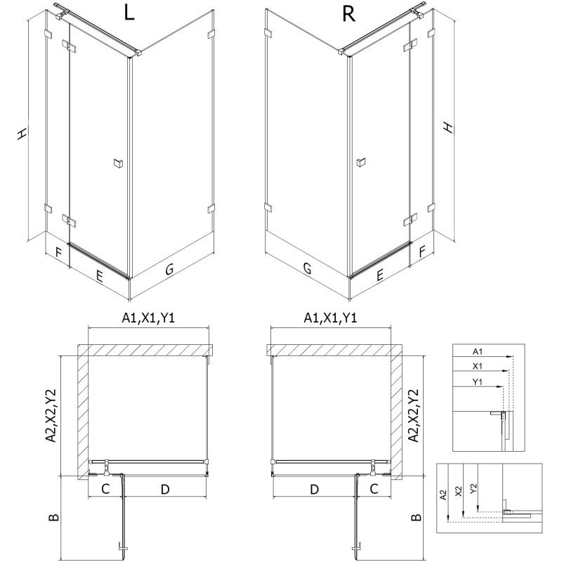 Mexen Lunar T left hinged shower cabin 90 x 90 cm, transparent, rose gold - 834T-090-090-60-00-L