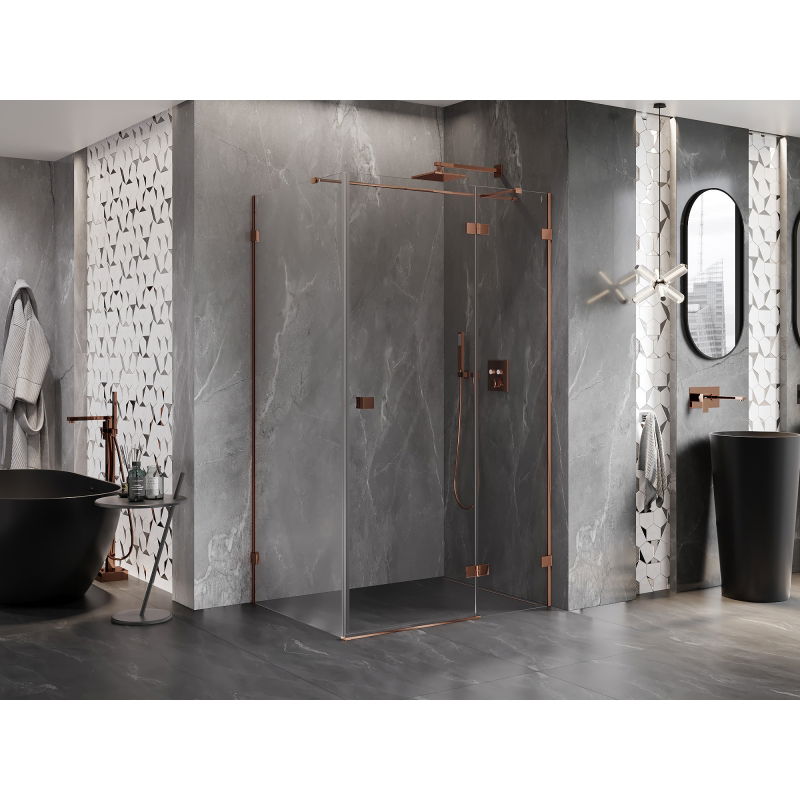 Mexen Lunar T right-hinged shower enclosure 75 x 100 cm, transparent, rose gold - 834T-075-100-60-00-P