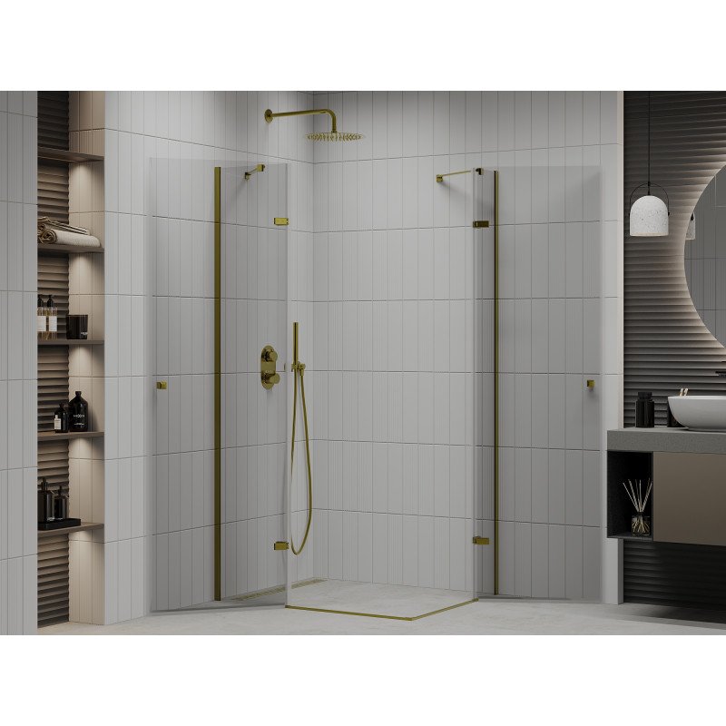 Mexen Roma Duo 80 x 70 cm hinged shower cabin, transparent, gold - 854-080-070-50-00-02