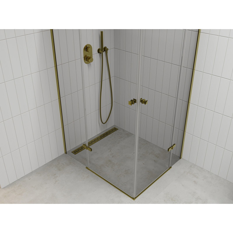 Mexen Roma Duo 80 x 70 cm hinged shower cabin, transparent, gold - 854-080-070-50-00-02