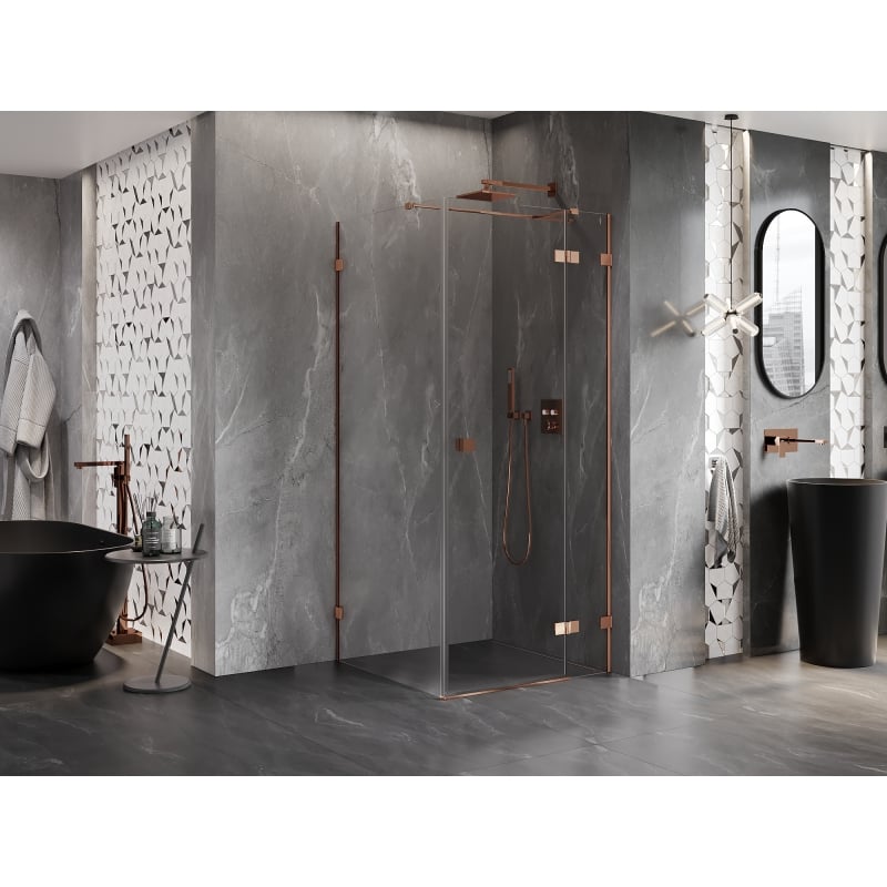 Mexen Lunar T right-hinged shower enclosure 80 x 80 cm, transparent, rose gold - 834T-080-080-60-00-P