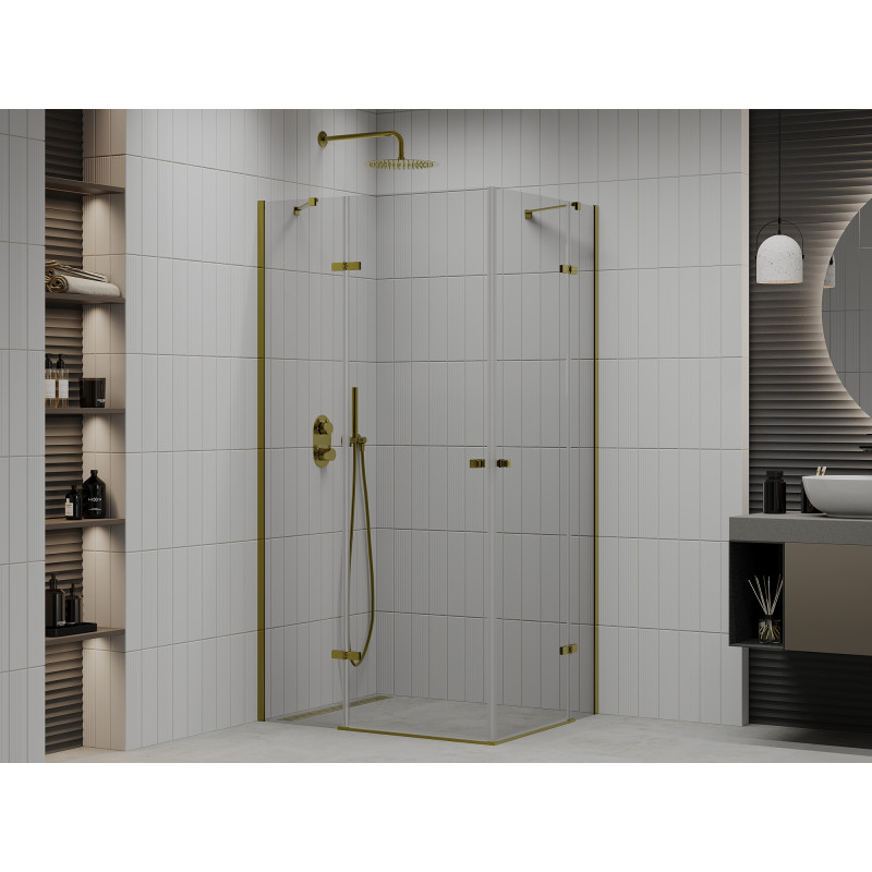 Mexen Roma Duo shower cabin with hinged doors 90 x 80 cm, transparent, gold - 854-090-080-50-00-02
