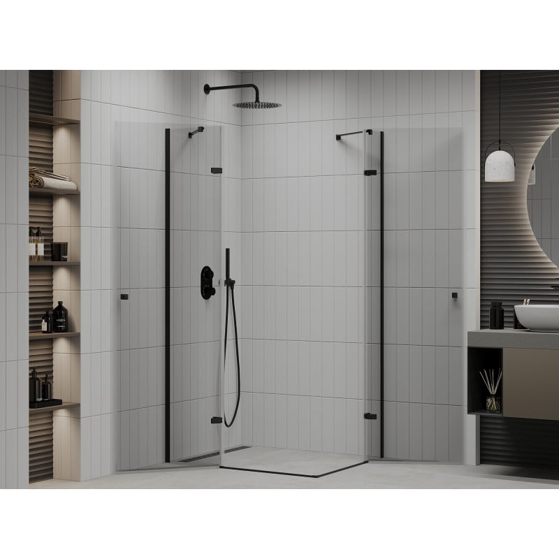 Mexen Roma Duo swing shower cabin 80 x 70 cm, transparent, black - 854-080-070-70-00-02