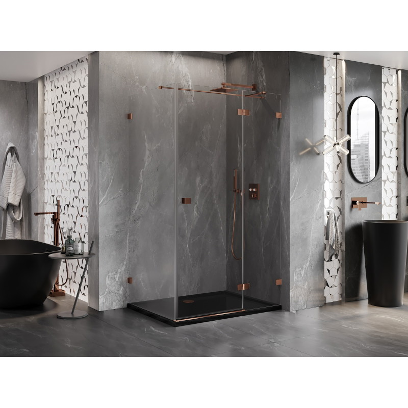 Mexen Lunar T right-hand hinged shower enclosure 90 x 100 cm, transparent, rose gold - 834T-090-100-60-00-P
