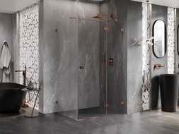 Mexen Lunar T right-hand hinged shower enclosure 90 x 100 cm, transparent, rose gold - 834T-090-100-60-00-P