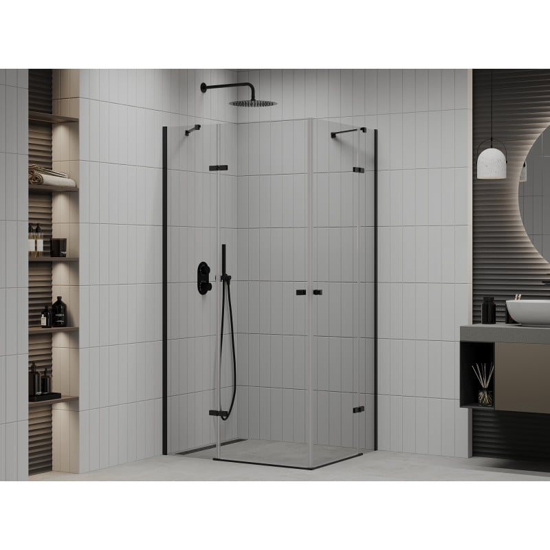 Mexen Roma Duo Swing Shower Enclosure 90 x 80 cm, Transparent, Black - 854-090-080-70-00-02