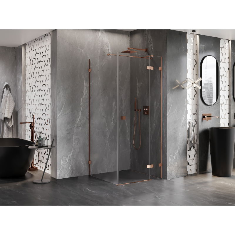 Mexen Lunar T right-hinged shower enclosure 100 x 100 cm, transparent, rose gold - 834T-100-100-60-00-P