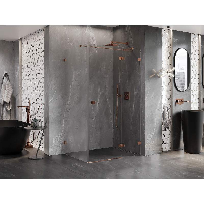 Mexen Lunar T right-hinged shower enclosure 100 x 110 cm, transparent, rose gold - 834T-100-110-60-00-P