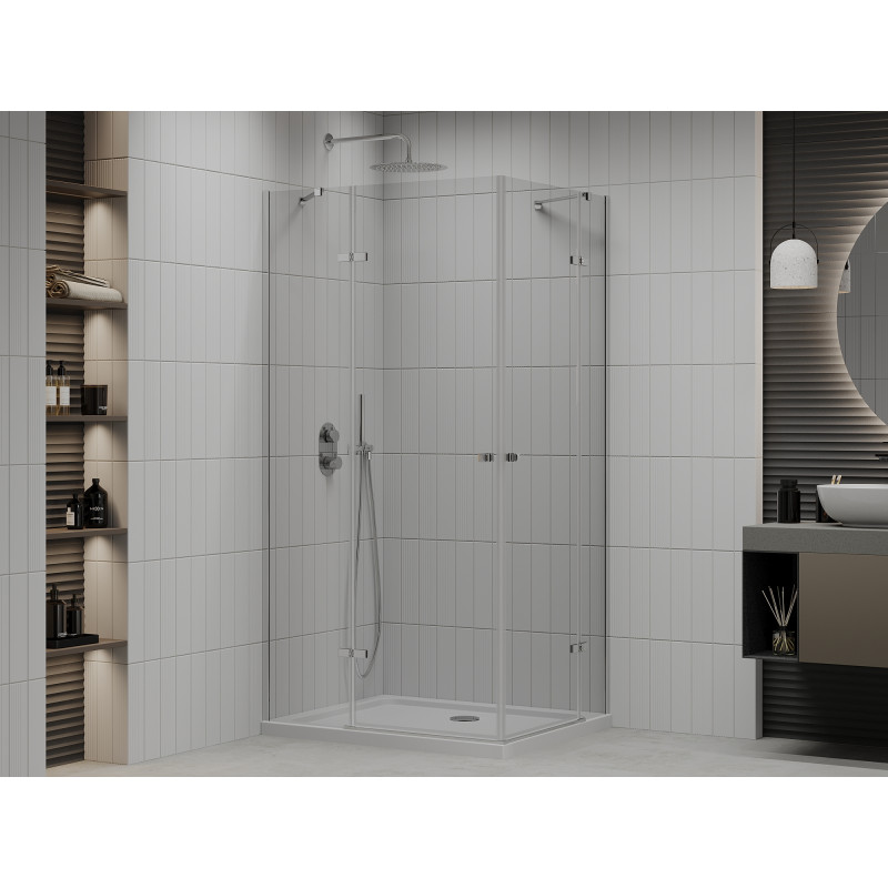 Mexen Roma Duo hinged shower cabin 80 x 70 cm, transparent, chrome + Flat tray - 854-080-070-01-02-4010