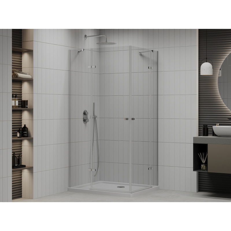 Mexen Roma Duo shower enclosure with hinged doors 80 x 70 cm, transparent, chrome + Flat tray - 854-080-070-01-02-4010