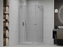 Mexen Roma Duo hinged shower cubicle 80 x 70 cm, Transparent, Chrome + shower tray Flat - 854-080-070-01-02-4010