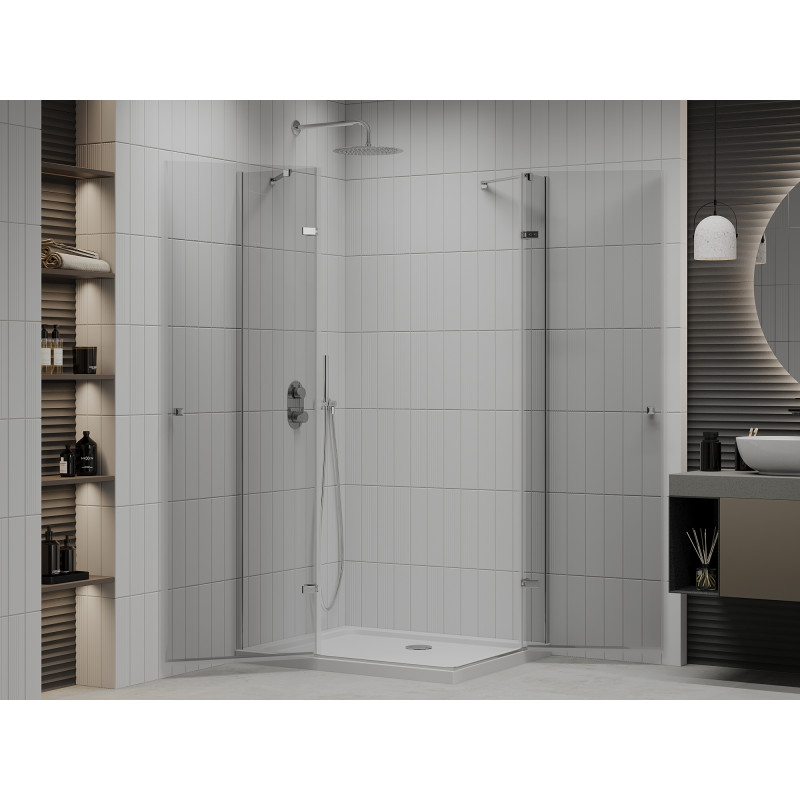 Mexen Roma Duo shower enclosure with hinged door 90 x 80 cm, transparent, chrome + Flat shower tray - 854-090-080-01-02-4010