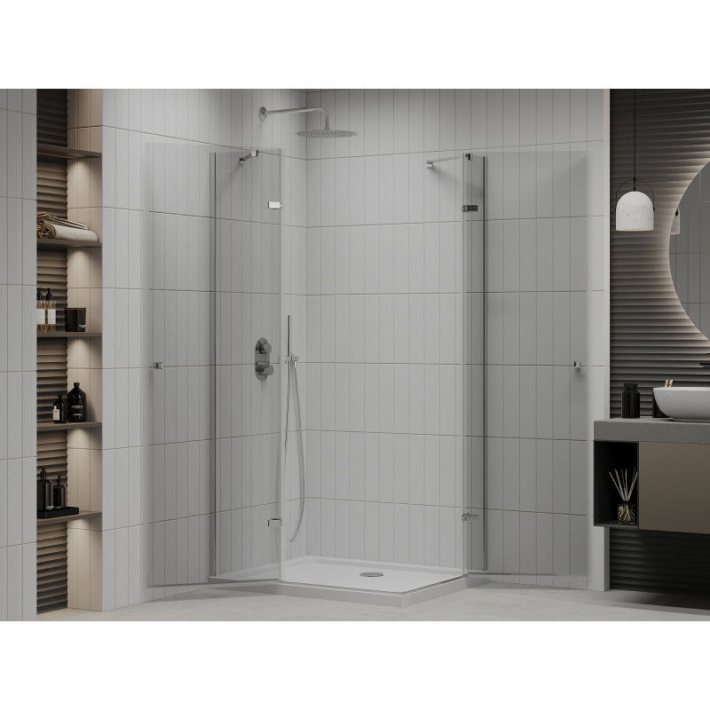 Mexen Roma Duo 100 x 90 cm Hinged Shower Enclosure, Transparent, Chrome + Flat Tray - 854-100-090-01-02-4010