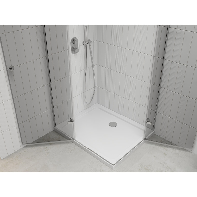 Mexen Roma Duo hinged shower cabin 100 x 90 cm, transparent, chrome + Flat shower tray - 854-100-090-01-02-4010