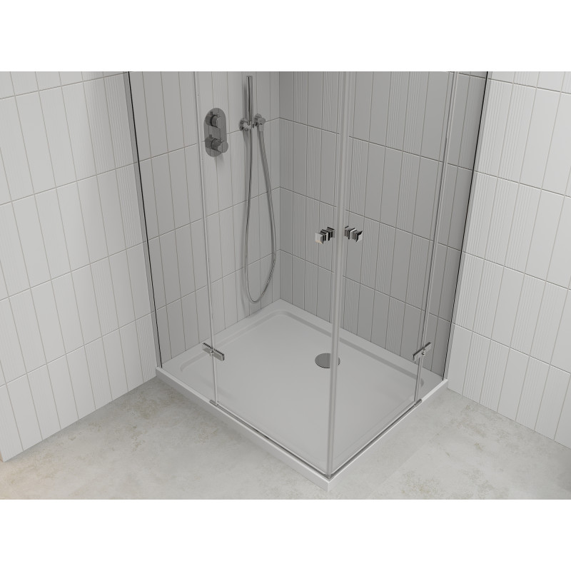 Mexen Roma Duo hinged shower cabin 100 x 90 cm, transparent, chrome + Flat shower tray - 854-100-090-01-02-4010