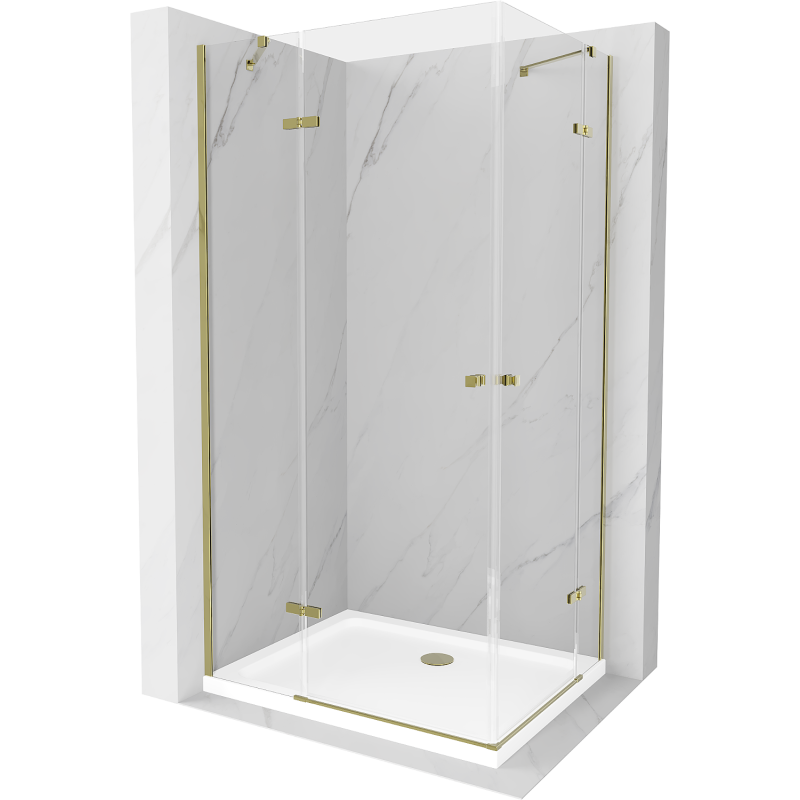 Mexen Roma Duo hinged shower cabin 80 x 70 cm, transparent, gold + Flat shower tray - 854-080-070-50-02-4010G