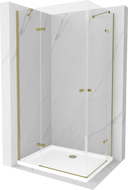 Mexen Roma Duo hinged shower cubicle 80 x 70 cm, Transparent, Gold + shower tray Flat - 854-080-070-50-02-4010G