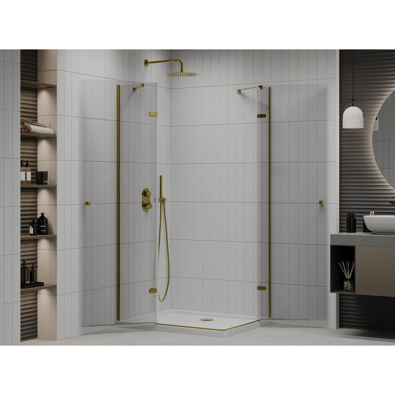 Mexen Roma Duo Hinged Shower Cabin 80 x 70 cm, Transparent, Gold + Flat Tray - 854-080-070-50-02-4010G
