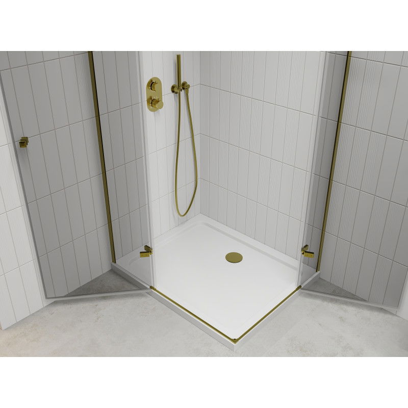 Mexen Roma Duo hinged shower cabin 80 x 70 cm, transparent, gold + Flat shower tray - 854-080-070-50-02-4010G