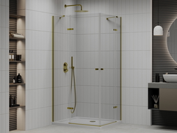 Mexen Roma Duo hinged shower cubicle 80 x 70 cm, Transparent, Gold + shower tray Flat - 854-080-070-50-02-4010G