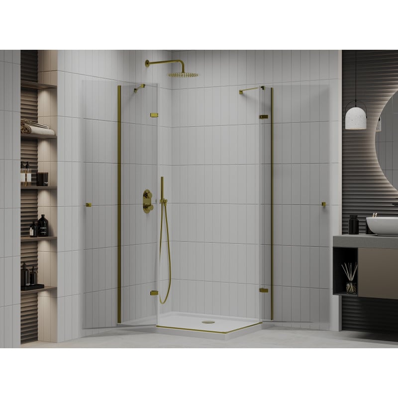 Mexen Roma Duo Hinged Shower Cabin 90 x 80 cm, Transparent, Gold + Flat Tray - 854-090-080-50-02-4010G