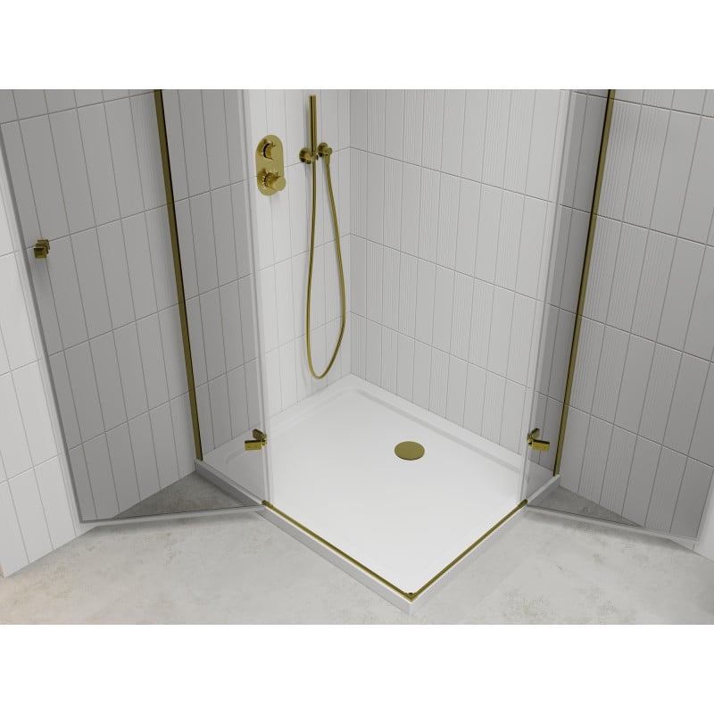 Mexen Roma Duo shower enclosure with hinged doors 90 x 80 cm, transparent, gold + Flat tray - 854-090-080-50-02-4010G