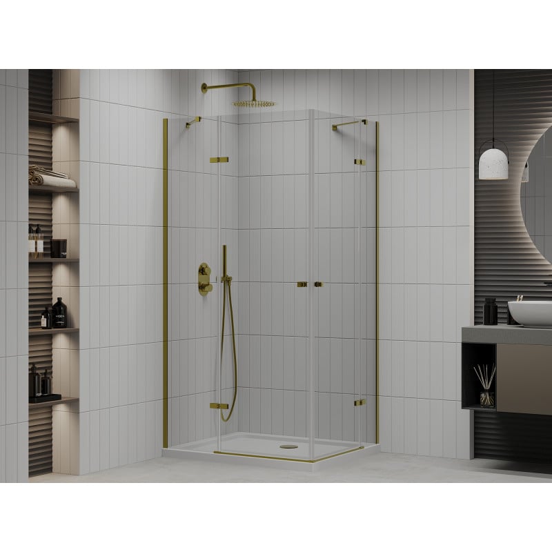 Mexen Roma Duo shower enclosure with hinged doors 90 x 80 cm, transparent, gold + Flat tray - 854-090-080-50-02-4010G