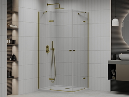 Mexen Roma Duo Hinged Shower Cabin 90 x 80 cm, Transparent, Gold + Flat Tray - 854-090-080-50-02-4010G