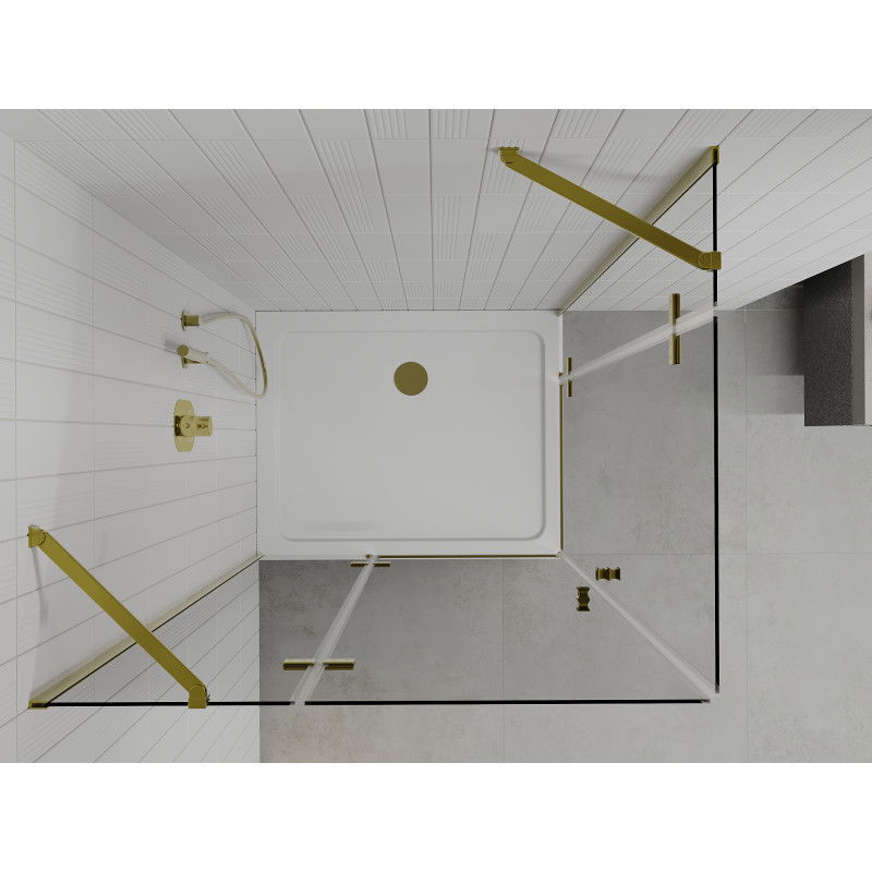 Mexen Roma Duo shower enclosure with hinged doors 90 x 80 cm, transparent, gold + Flat tray - 854-090-080-50-02-4010G