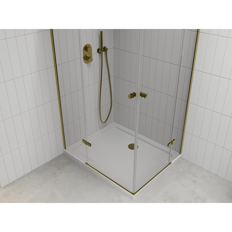 Mexen Roma Duo shower enclosure with hinged doors 90 x 80 cm, transparent, gold + Flat tray - 854-090-080-50-02-4010G