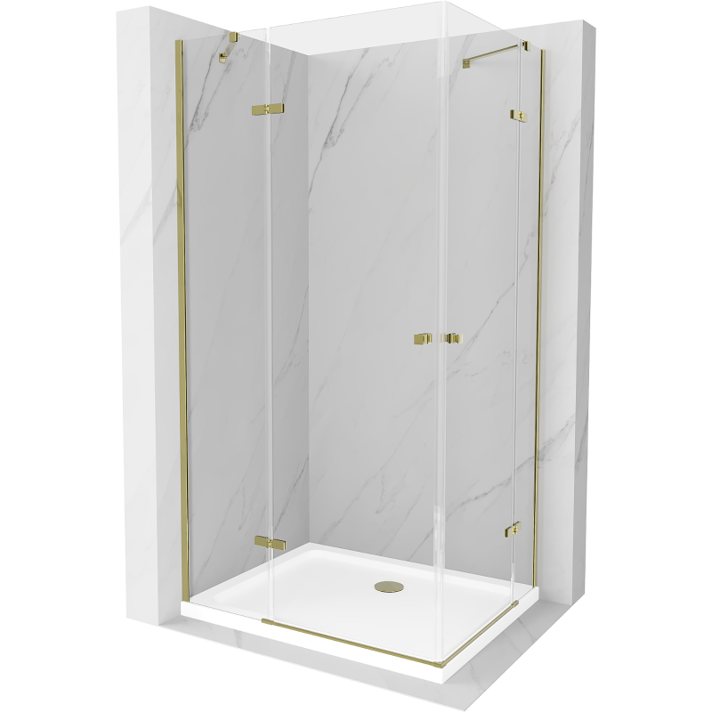 Mexen Roma Duo hinged shower cubicle 90 x 80 cm, Transparent, Gold + shower tray Flat - 854-090-080-50-02-4010G