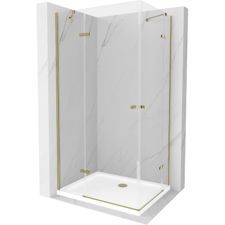 Mexen Roma Duo hinged shower cubicle 90 x 80 cm, Transparent, Gold + shower tray Flat - 854-090-080-50-02-4010G