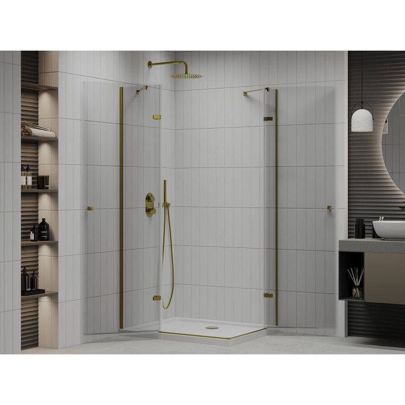 Mexen Roma Duo Hinged Shower Enclosure 100 x 90 cm, Transparent, Gold + Flat Tray - 854-100-090-50-02-4010G