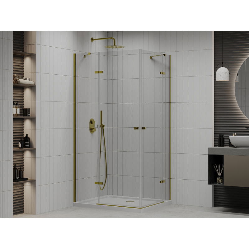 Mexen Roma Duo Hinged Shower Enclosure 100 x 90 cm, Transparent, Gold + Flat Tray - 854-100-090-50-02-4010G