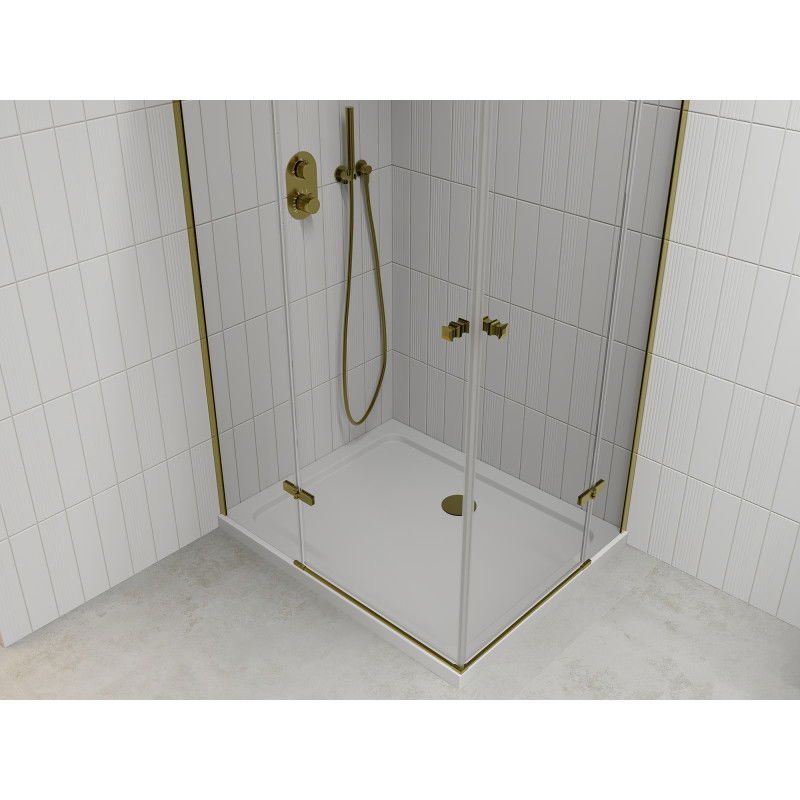 Mexen Roma Duo Hinged Shower Enclosure 100 x 90 cm, Transparent, Gold + Flat Tray - 854-100-090-50-02-4010G