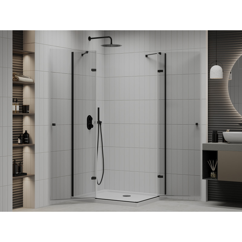 Mexen Roma Duo Hinged Shower Cabin 80 x 70 cm, Transparent, Black + Flat Tray - 854-080-070-70-02-4010B