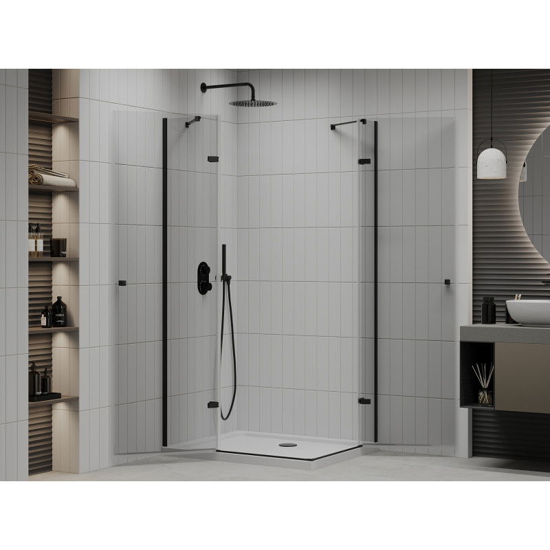 Mexen Roma Duo hinged shower enclosure 80 x 70 cm, transparent, black + Flat tray - 854-080-070-70-02-4010B