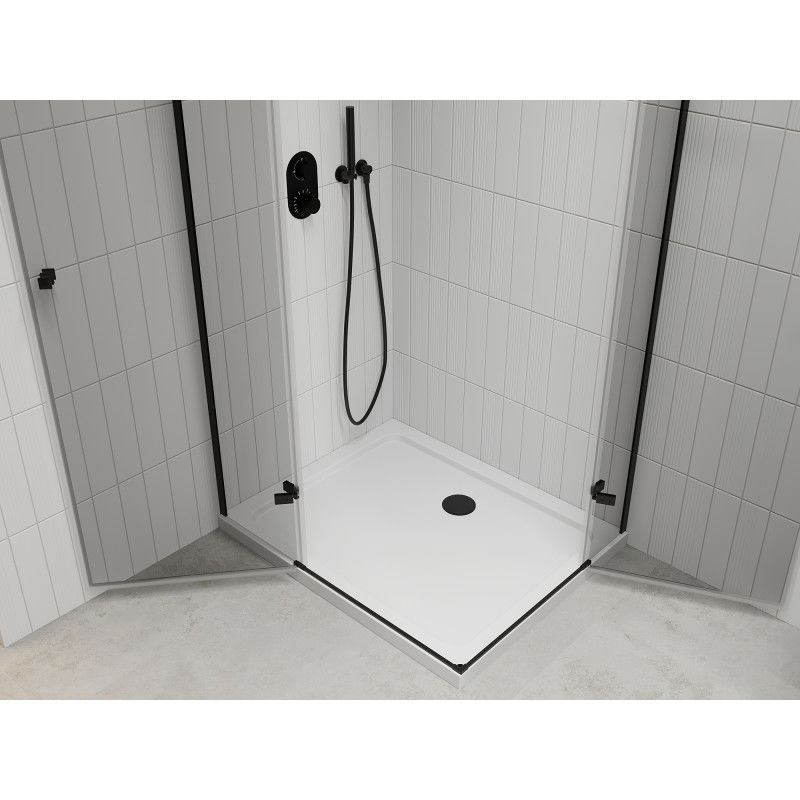 Mexen Roma Duo hinged shower enclosure 80 x 70 cm, transparent, black + Flat tray - 854-080-070-70-02-4010B