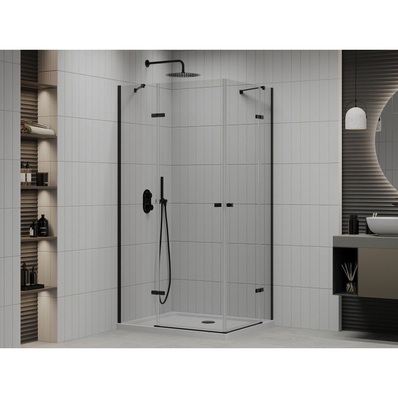 Mexen Roma Duo hinged shower enclosure 80 x 70 cm, transparent, black + Flat tray - 854-080-070-70-02-4010B