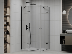 Mexen Roma Duo hinged shower cubicle 80 x 70 cm, Transparent, Black + shower tray Flat - 854-080-070-70-02-4010B