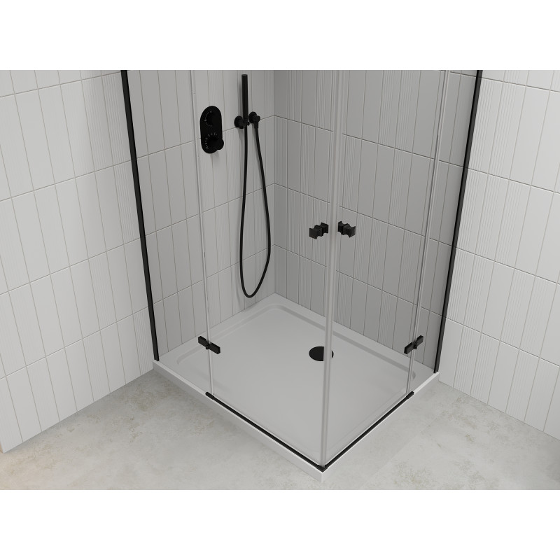 Mexen Roma Duo Hinged Shower Cabin 80 x 70 cm, Transparent, Black + Flat Tray - 854-080-070-70-02-4010B
