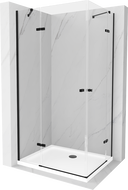 Mexen Roma Duo hinged shower cubicle 80 x 70 cm, Transparent, Black + shower tray Flat - 854-080-070-70-02-4010B