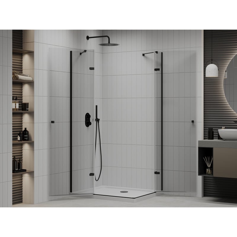 Mexen Roma Duo shower cabin with hinged door 100 x 90 cm, transparent, black + Flat tray - 854-100-090-70-02-4010B