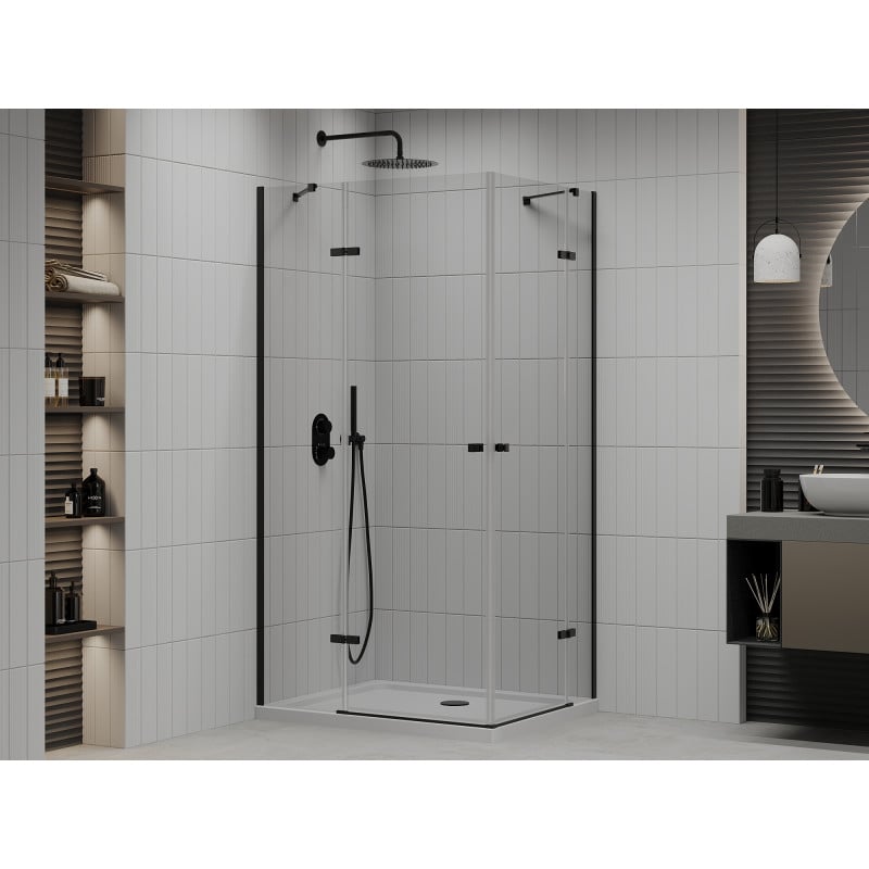 Mexen Roma Duo shower cabin with hinged door 100 x 90 cm, transparent, black + Flat tray - 854-100-090-70-02-4010B