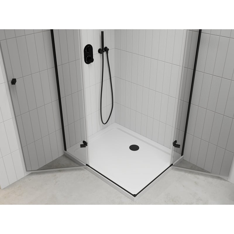 Mexen Roma Duo Hinged Shower Cabin 90 x 80 cm, Transparent, Black + Flat Shower Tray - 854-090-080-70-02-4010B